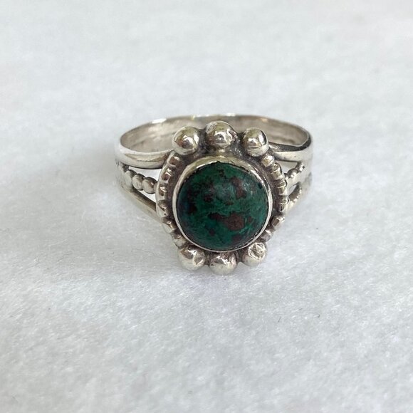 VTG Sterling Silver 925 Southwest Round Chrysocolla Split Shank Ring Sz 7.25 - Picture 7 of 16